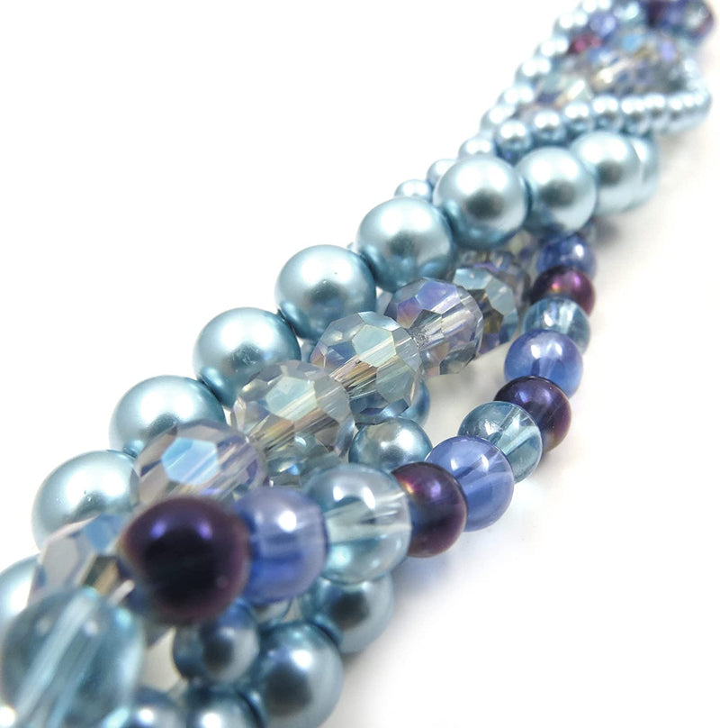 John Bead Crystal Lane Set of 5 Twist Strings from beads 6" each, Beads, beads Glass and Crystal, Size 4 to 8mm, Gentian Collection