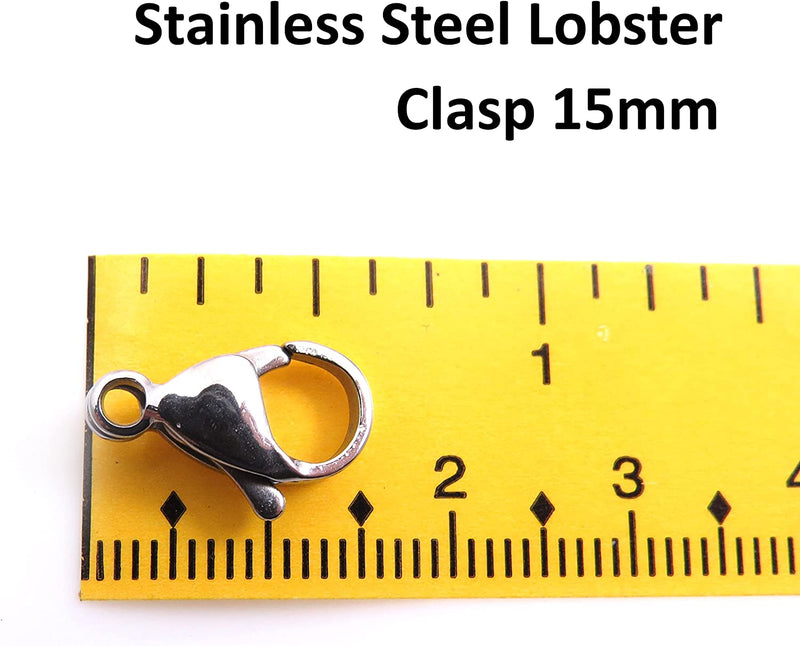 50pcs Stainless Steel Lobster Clasps 15mm, 50 pieces per bag