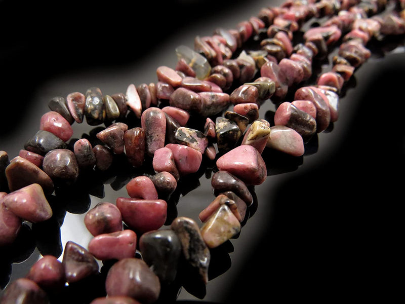 Black Rhodonite Chips Semi-precious stone, 2 strings 32" each, beads irregular size 4 to 7mm