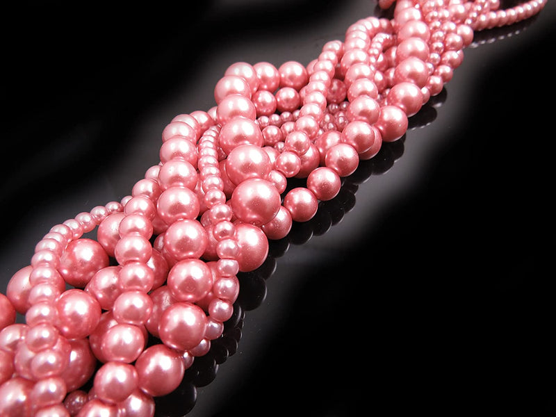556pcs Glass Beads Collection, 4 sizes 4-6-8-10mm color Pink