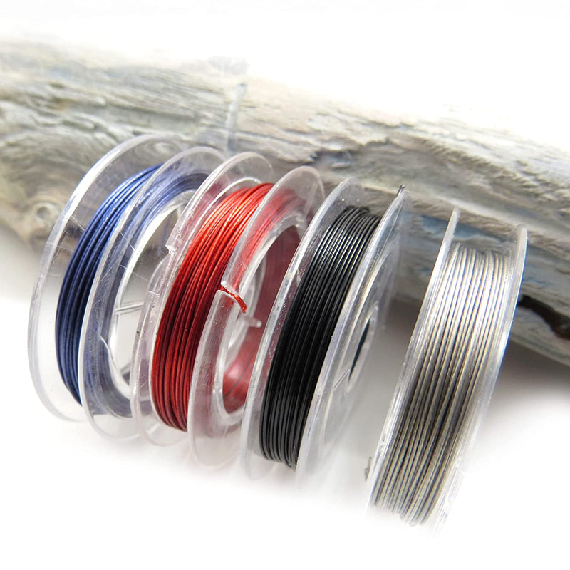 40m Tigertail 7 strands nylon coated steel 0.018"/0.45mm, 4 colors 10m each Black-Silver-Red-Royal Blue