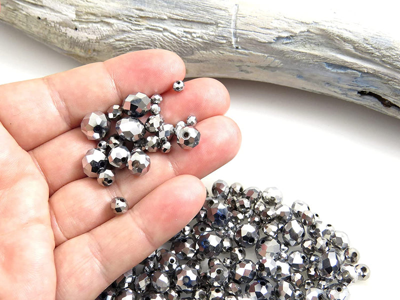 300 pcs Faceted Crystal Rings, Mix of 4 sizes, Metallic Silver