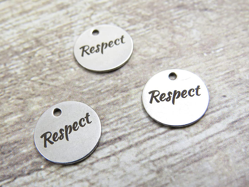 12 pcs Stainless Steel "Respect" Round Charm 12mm