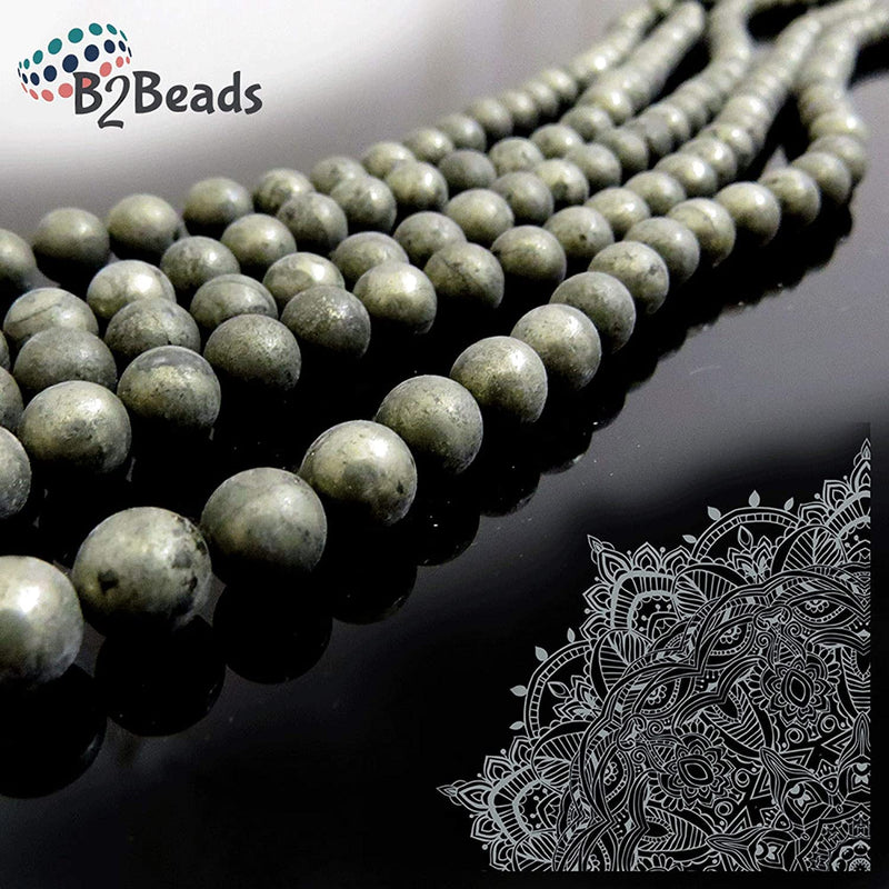 Pyrite Semi-precious stones 6mm round, 60 beads/15" string (Pyrite 6mm 2 strings-120 beads)