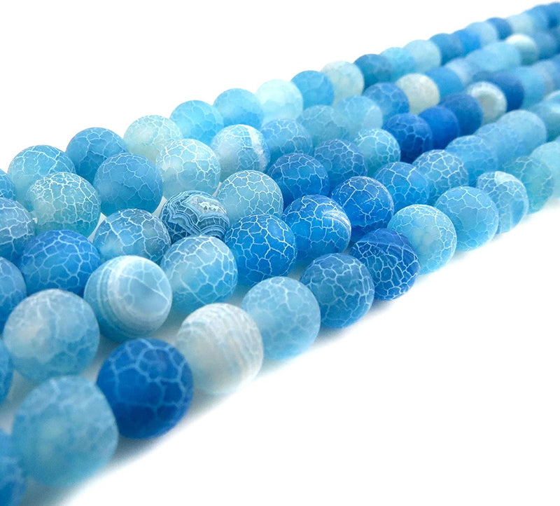 Fire Crackle Blue Agate Semi-precious Stone Matte, beads round 8mm, 45 beads/15" rope (Fire Crackle Blue Agate 2 ropes-90 beads)