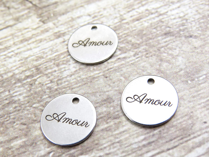 12 pcs Stainless Steel "Love" Charm Round 12mm