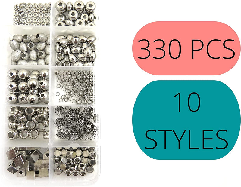330 pcs Box Collection of beads Stainless Steel, 10 Styles