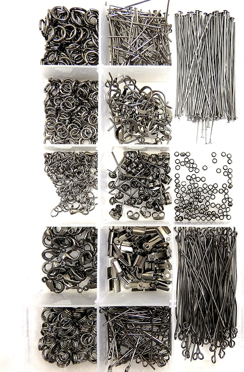 Box Collection of components, black nickel plated, 805 pieces in 13 different styles, all the necessary for jewelry making