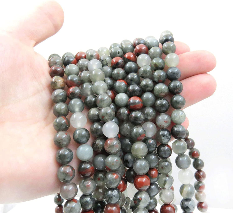 African Bloodstone Semi-precious stones 8mm round, 45 beads/15" string (African Bloodstone 1 string-45 beads)