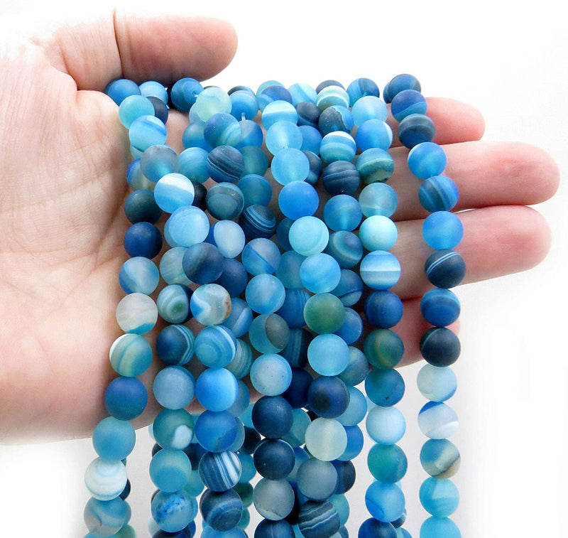Blue Lace Agate Semi-precious Stone Matte, beads round 8mm, 45 beads/15" rope (Blue Lace Agate 2 ropes-90 beads)