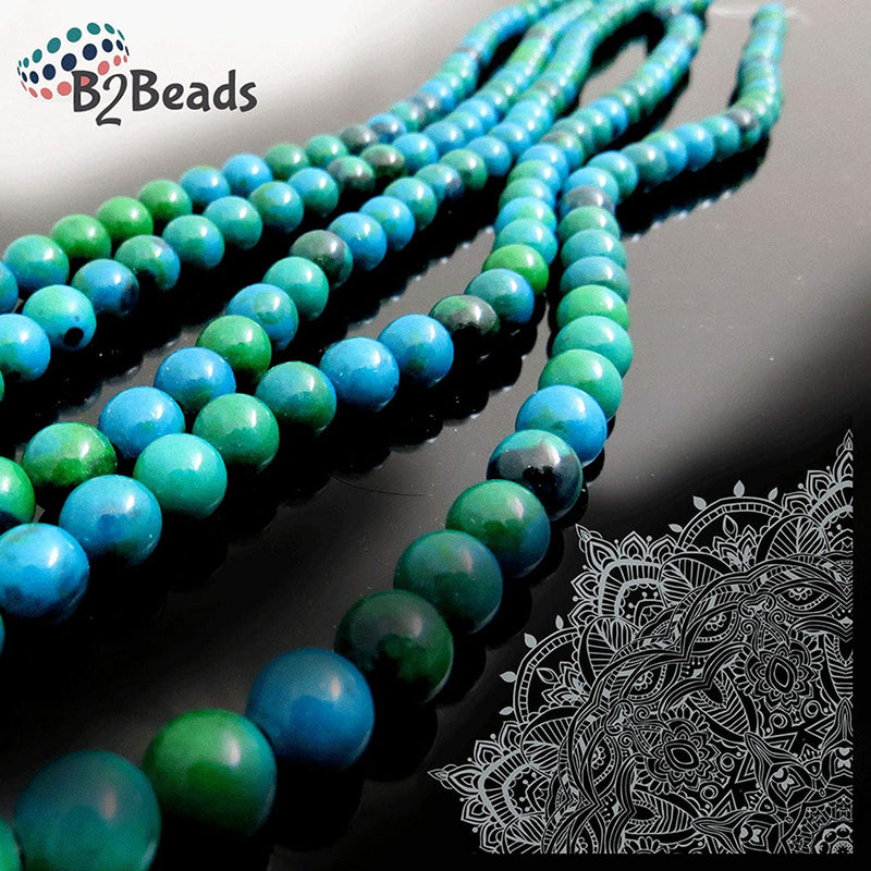 Azurite Chrysocolla Semi-precious stones 6mm round, 60 beads/15" string (Azurite Chrysocolla 6mm 2 strings-120 beads)