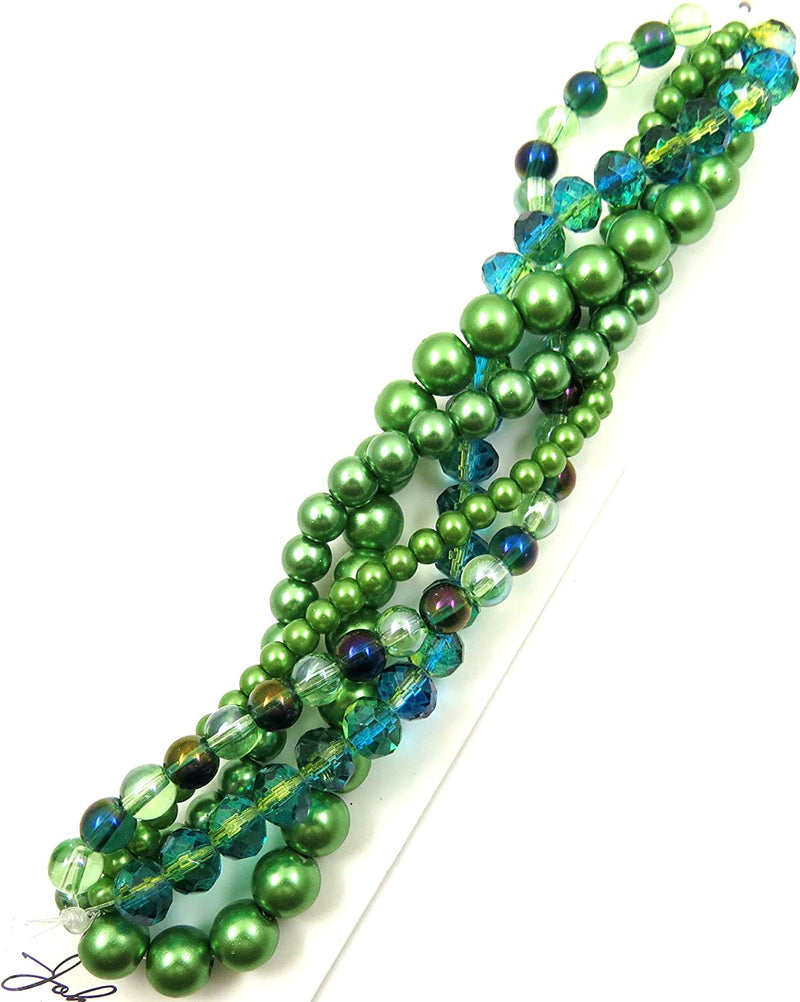 John Bead Crystal Lane Set of 5 Twist Strings from beads 6" each, Beads, beads Glass and Crystal, Size 4 to 8mm, Hydrangea Green Collection