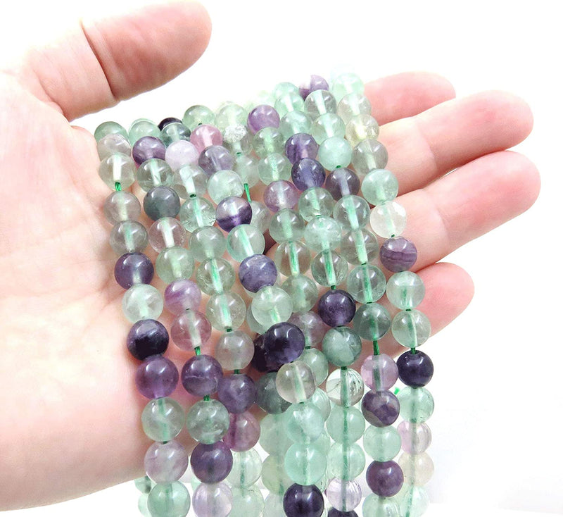 Fluorite Semi-precious stones 8mm round, 45 beads/15" rope (Rainbow Fluorite 2 ropes-90 beads)
