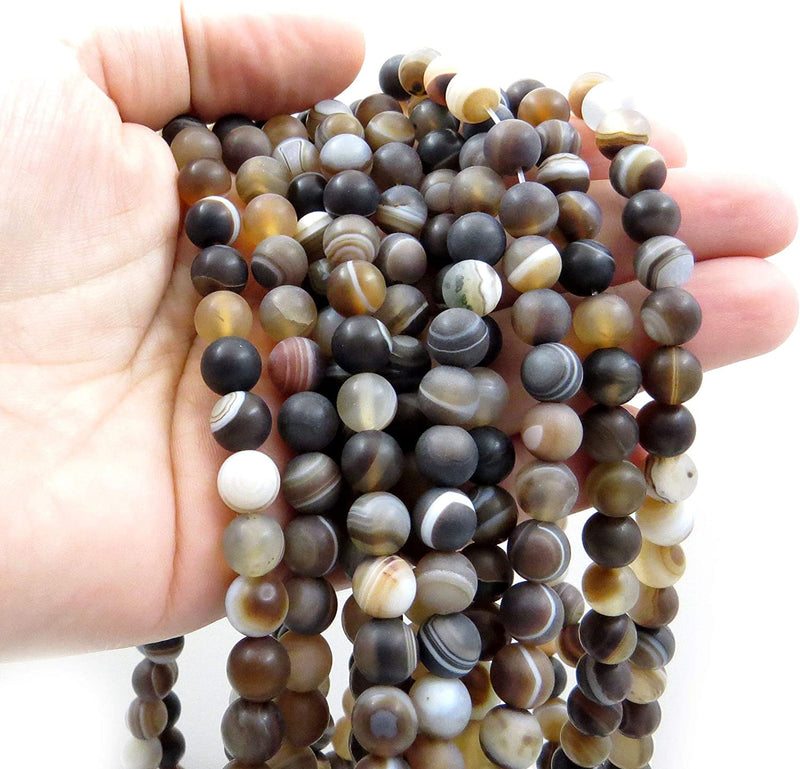 Semi-precious Stone Matte, beads round 8mm, 45 beads/15" rope (Brown Lace Agate 1 rope-45 beads)
