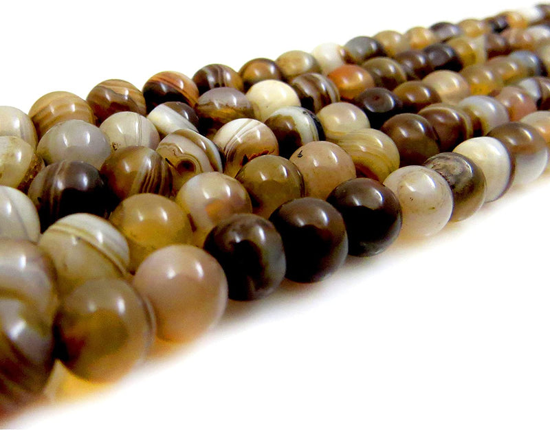 Brown Lace Agate Semi-precious stones 8mm round, 45 beads/15" rope (Brown Lace Agate 2 ropes-90 beads)