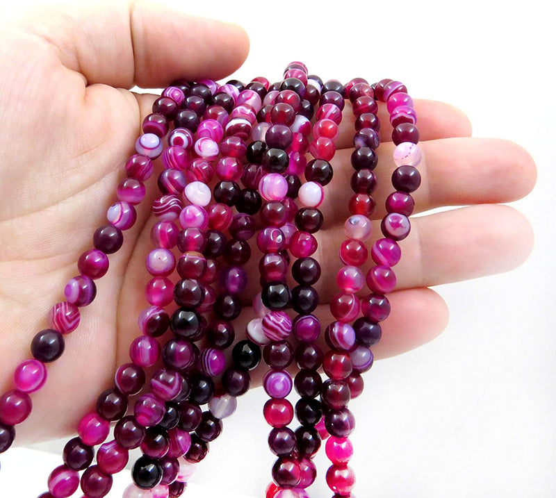 Agate Lace Fuschia Semi-precious stones 6mm round, 60 beads/15" rope (Fuchsia Agate Lace 6mm 2 ropes-120 beads)