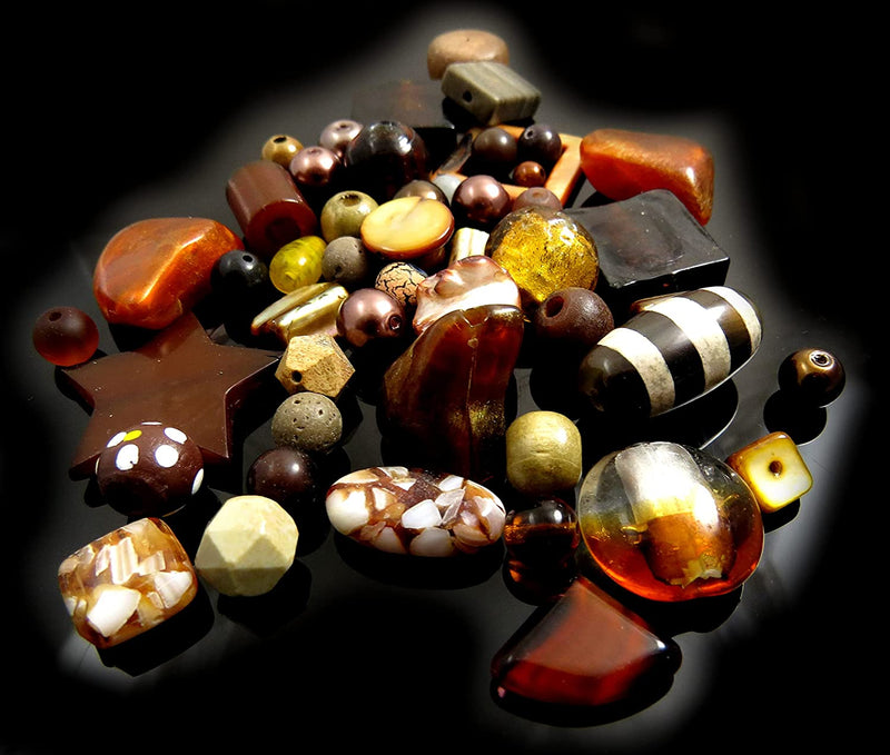 1kg beads bulk various, glass, wood, acrylic, crystal,... Assorted sizes, Brown Mix
