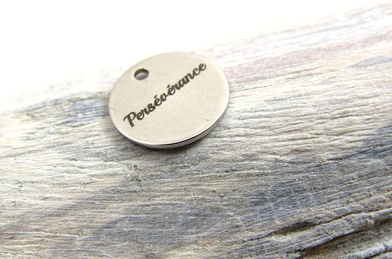 12 pcs Stainless Steel "Perseverance" Charm Round 12mm