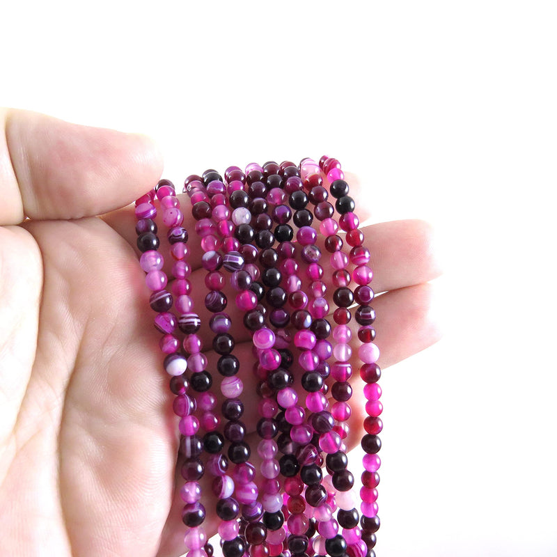 170 beads Semi-precious Agate Lace Fuschia 4mm round (Agate Lace Fuschia 4mm 2 strings-170 beads)