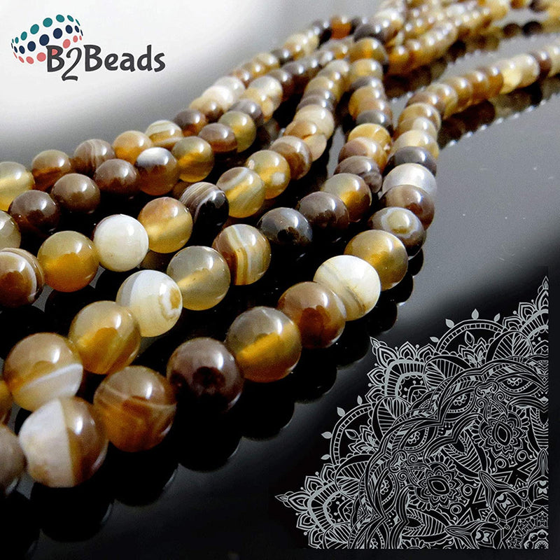 Brown Lace Agate Semi-precious stones 8mm round, 45 beads/15" rope (Brown Lace Agate 2 ropes-90 beads)