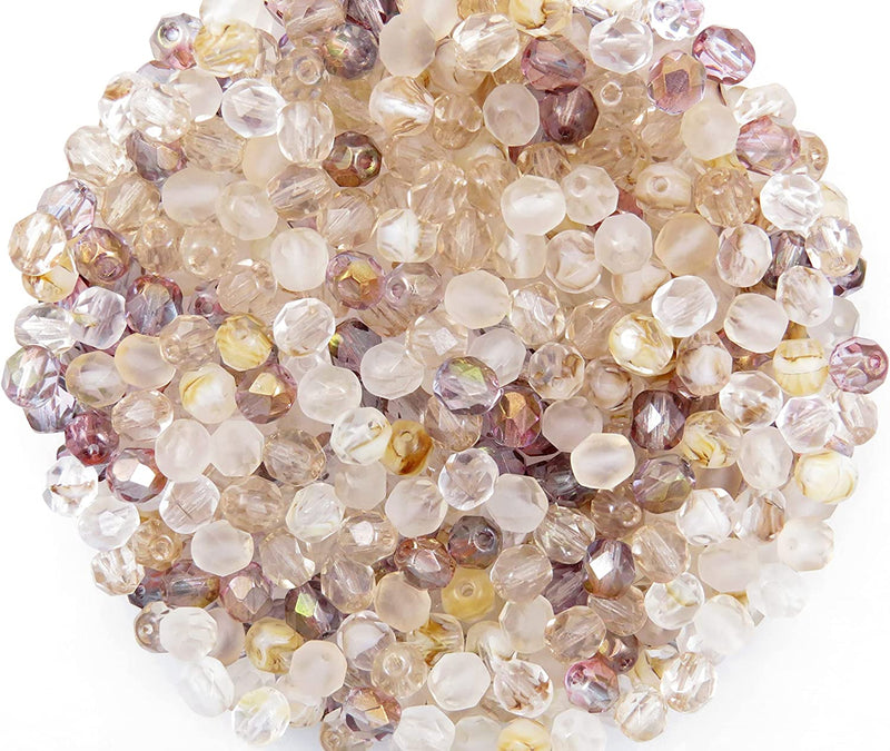 400pcs Czech Fire Polish 6mm beads Crystal faceted, Mix of 4 colors Champagne hues
