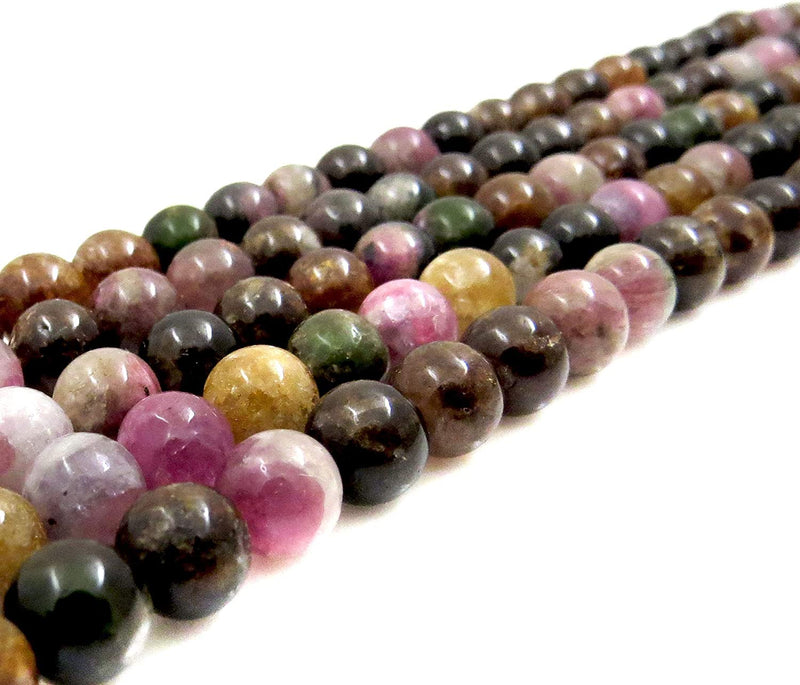 Semi-precious stones 8mm round, 45 beads/15" string (Rainbow Tourmaline 1 string-45 beads)