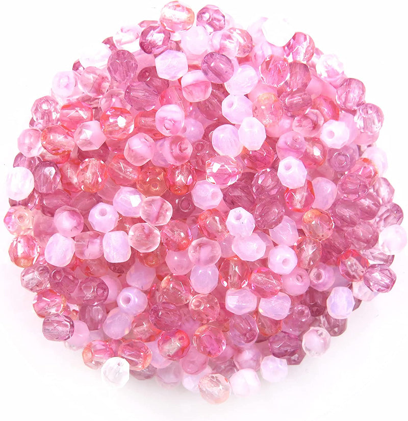 400pcs Czech Fire Polish 4mm beads faceted Crystal, Mix of 4 colors shades of Pink