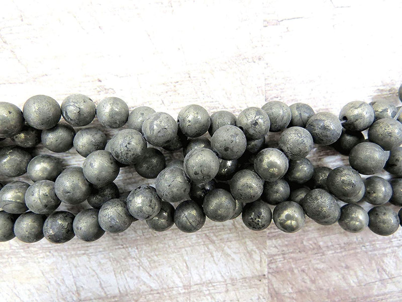 Pyrite Semi-precious stones 8mm round, 45 beads/15" rope (Pyrite 2 ropes-90 beads)