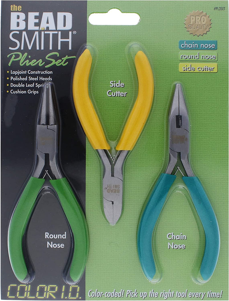 Set of 3 basic jewelry making pliers, useful color coding