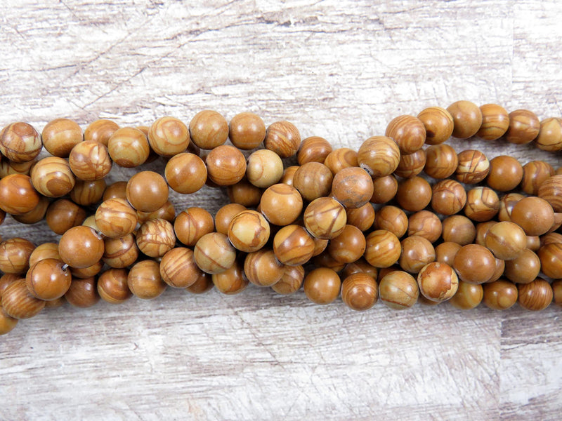 Jasper Tiger Wood Semi-precious stones 8mm round, 45 beads/15" rope (Jasper Tiger Wood 1 rope-45 beads)