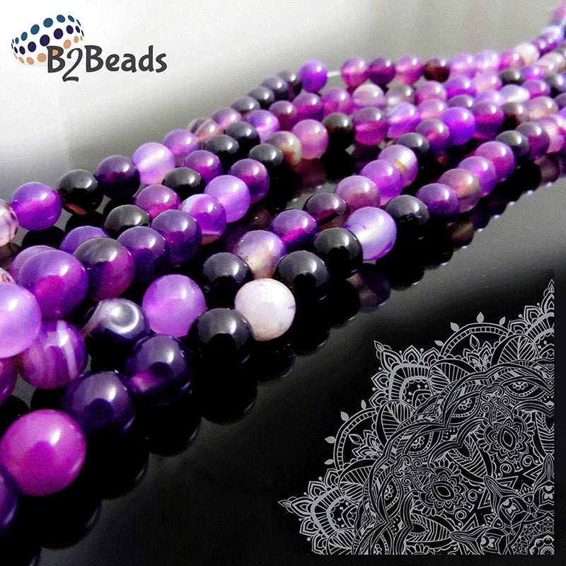 Purple Lace Agate Semi-precious stones 8mm round, 45 beads/15" rope (Purple Lace Agate 1 rope-45 beads)