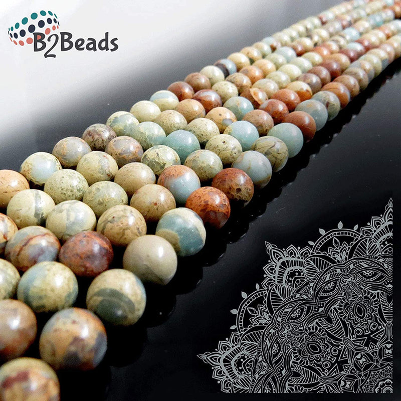 Aqua Terra Jasper 8mm round semi-precious stones, 45 beads/15" rope (Aqua Terra Jasper 2 ropes-90 beads)