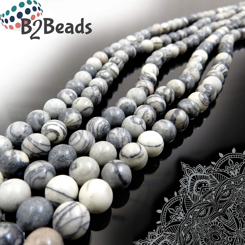 Blacksilk Stone Semi-precious stones 6mm round, 60 beads/15" string (Blacksilk Stone 6mm 2 strings-120 beads)