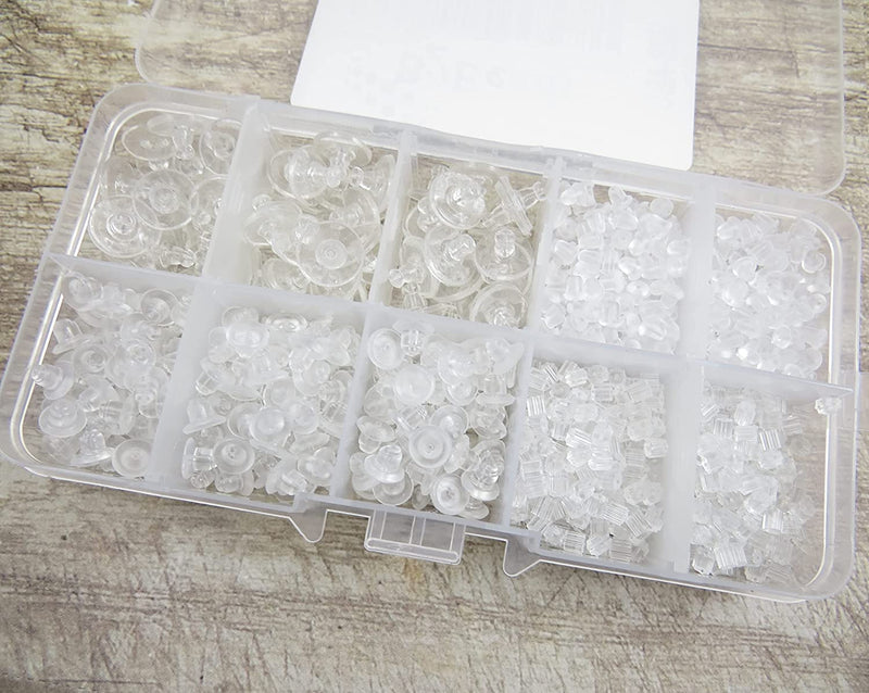 1072 pcs Box Collection earring stoppers and butterflies, plastic or rubber transparent, 4 Styles