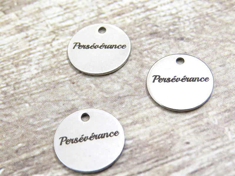 12 pcs Stainless Steel "Perseverance" Charm Round 12mm