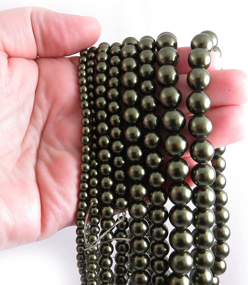 556pcs Glass Beads Collection, 4 sizes 4-6-8-10mm color Olive Green