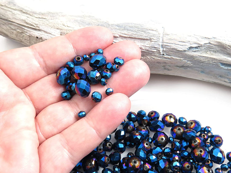 300 pcs Faceted Crystal Rings, Mix of 4 sizes, Metallic Blue