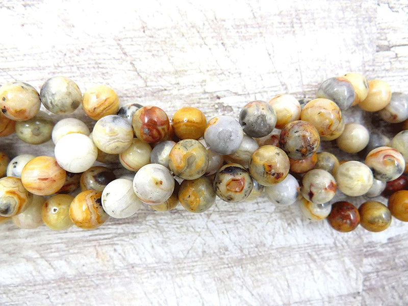 Yellow Crazy Agate Semi-precious stones 8mm round, 45 beads/15" string (Yellow Crazy Agate 2 strings-90 beads)