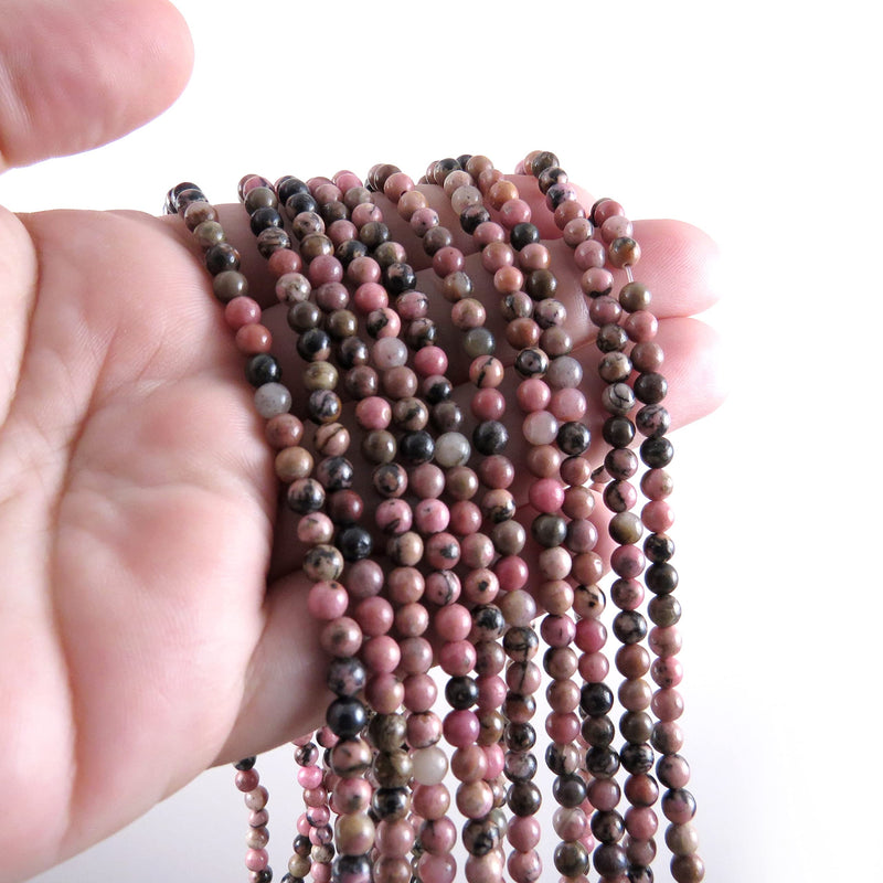 85 beads Semi-precious Black Rhodonite 4mm round (Black Rhodonite 4mm 1 string-85 beads)