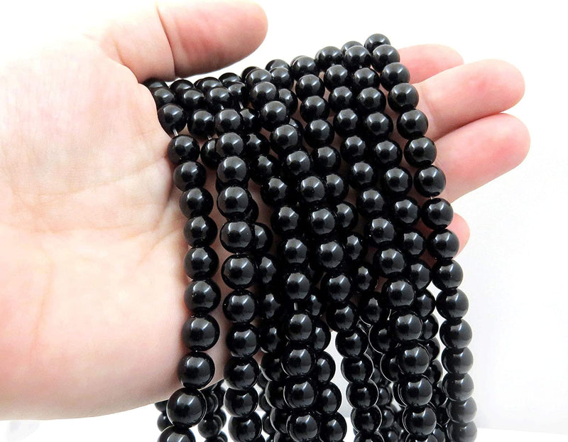 Semi-precious stones 8mm round, 45 beads/15" cord (Blackstone Jasper 1 cord-45 beads)