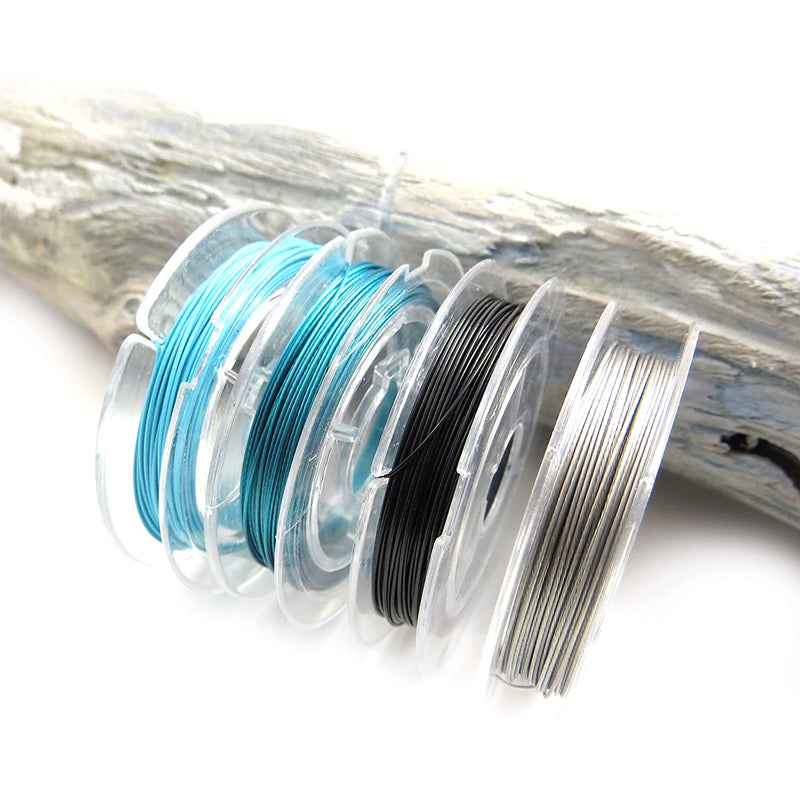 40m Tigertail 7 strands of nylon coated steel 0.018"/0.45mm, 4 colors 10m each Black-Silver-Aqua-Teal