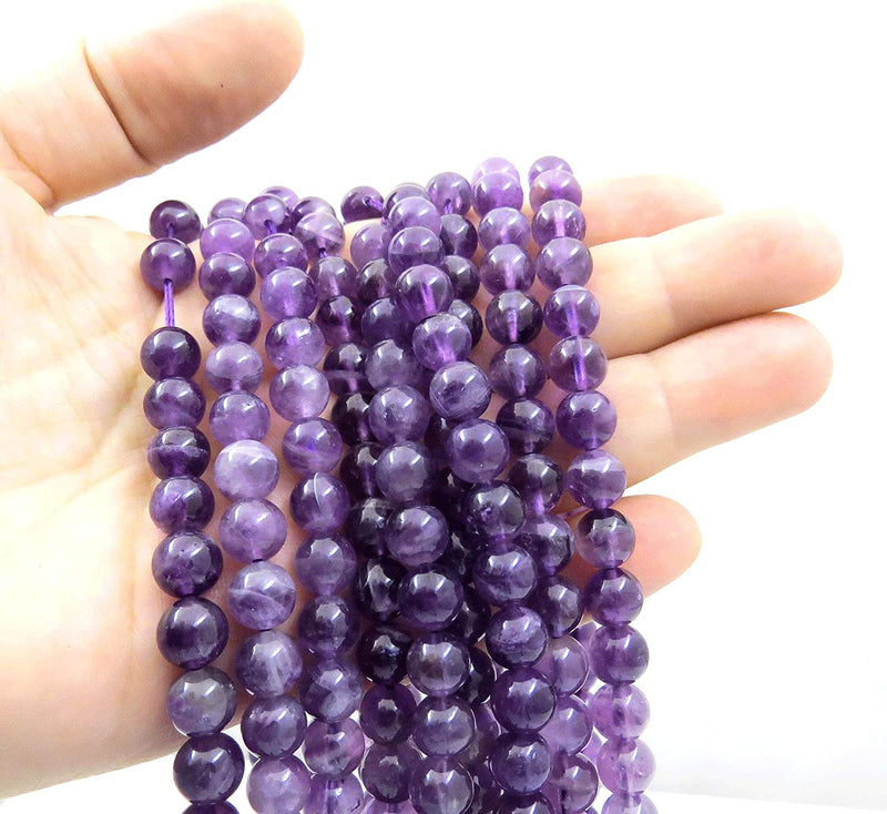 Amethyst Semi-precious stones 8mm round, 45 beads/15" rope (Amethyst 1 rope-45 beads)