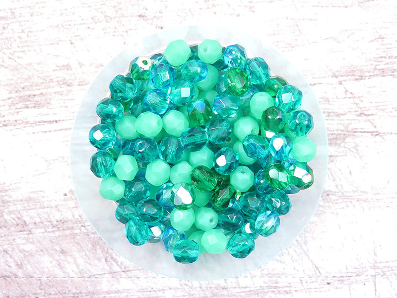 400pcs Czech Fire Polish 6mm beads faceted Crystal, Mix of 4 colors Ocean shades