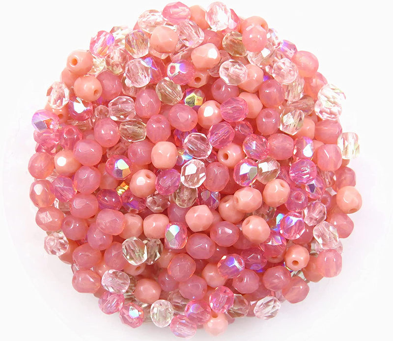 400pcs Czech Fire Polish 4mm beads faceted Crystal, Mix of 4 colors shades of Coral