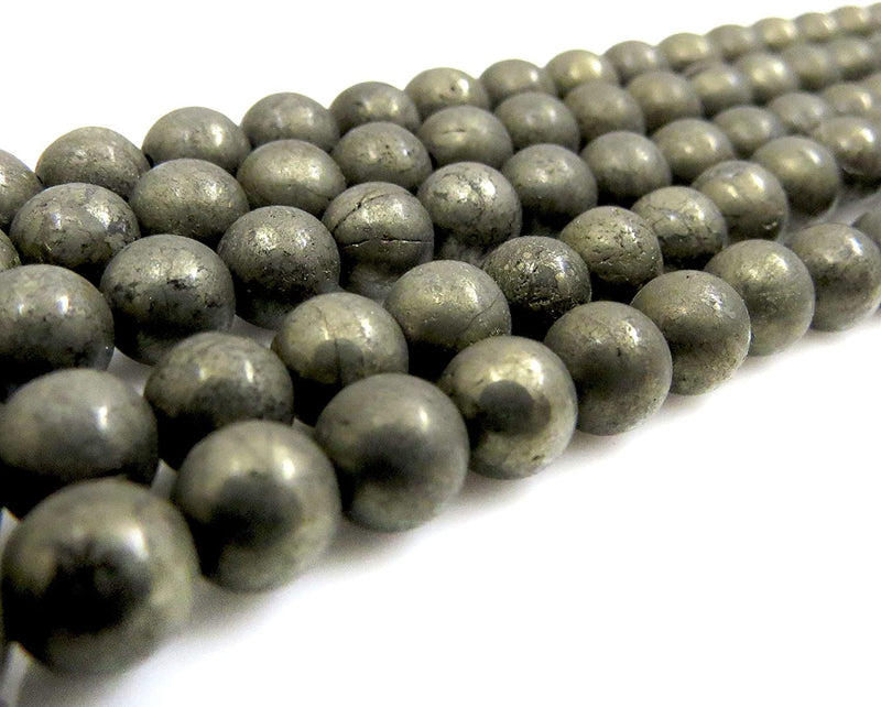 Pyrite Semi-precious stones 6mm round, 60 beads/15" string (Pyrite 6mm 2 strings-120 beads)