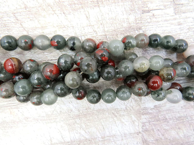 African Bloodstone Semi-precious stones 8mm round, 45 beads/15" string (African Bloodstone 1 string-45 beads)