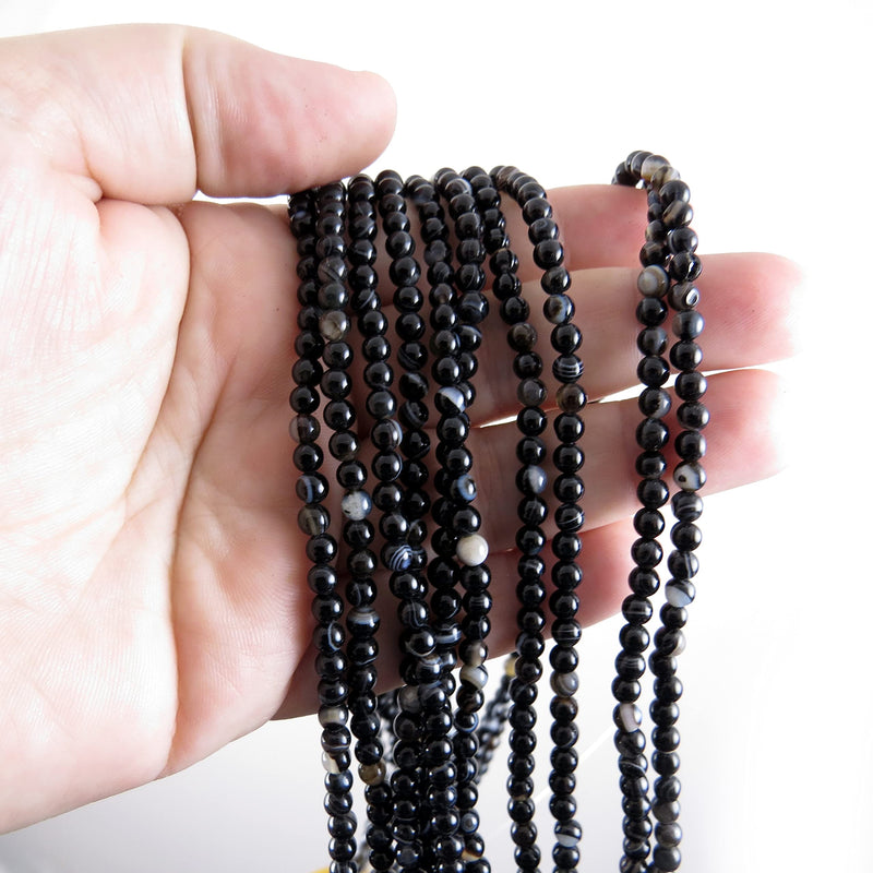 170 beads Semi-precious Black Lace Agate 4mm round (Black Lace Agate 4mm 2 strings-170 beads)