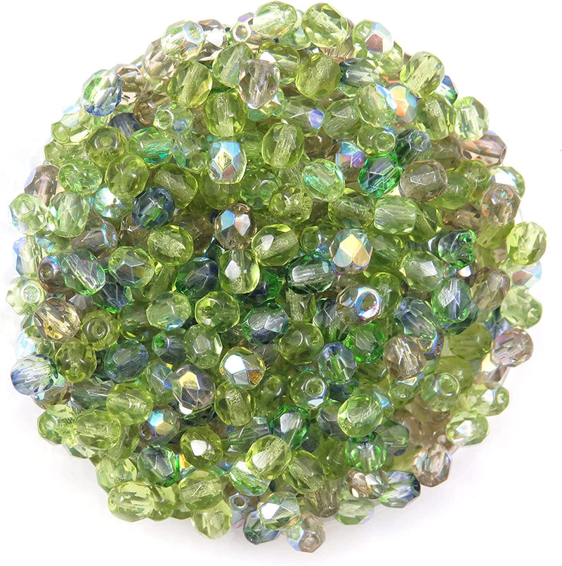 400pcs Czech Fire Polish 4mm beads faceted Crystal, Mix of 4 colors Olive hues