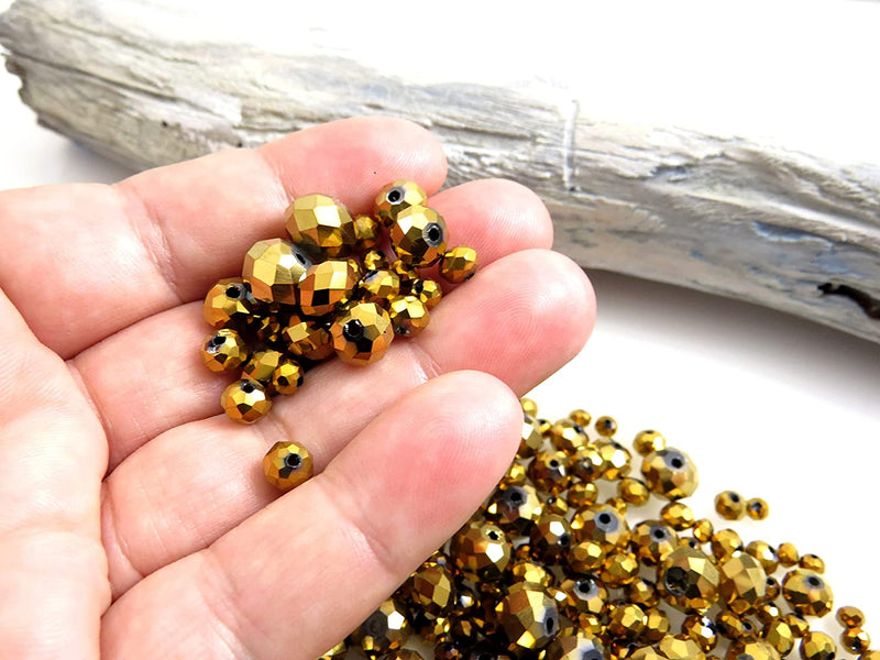 300 pcs Faceted Crystal Rings, Mix of 4 sizes, Metallic Gold