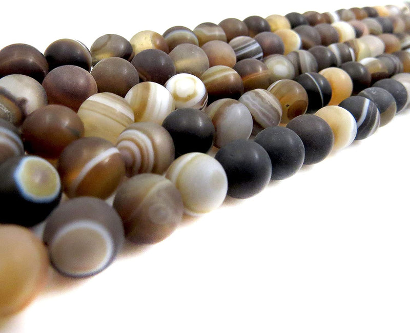 Brown Lace Agate Semi-precious Stone Matte, beads round 8mm, 45 beads/15" cord (Brown Lace Agate 2 cords-90 beads)